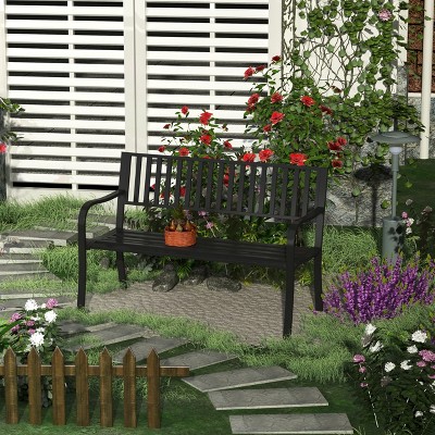 Outsunny 50" Black Slatted Steel Outdoor Garden Bench