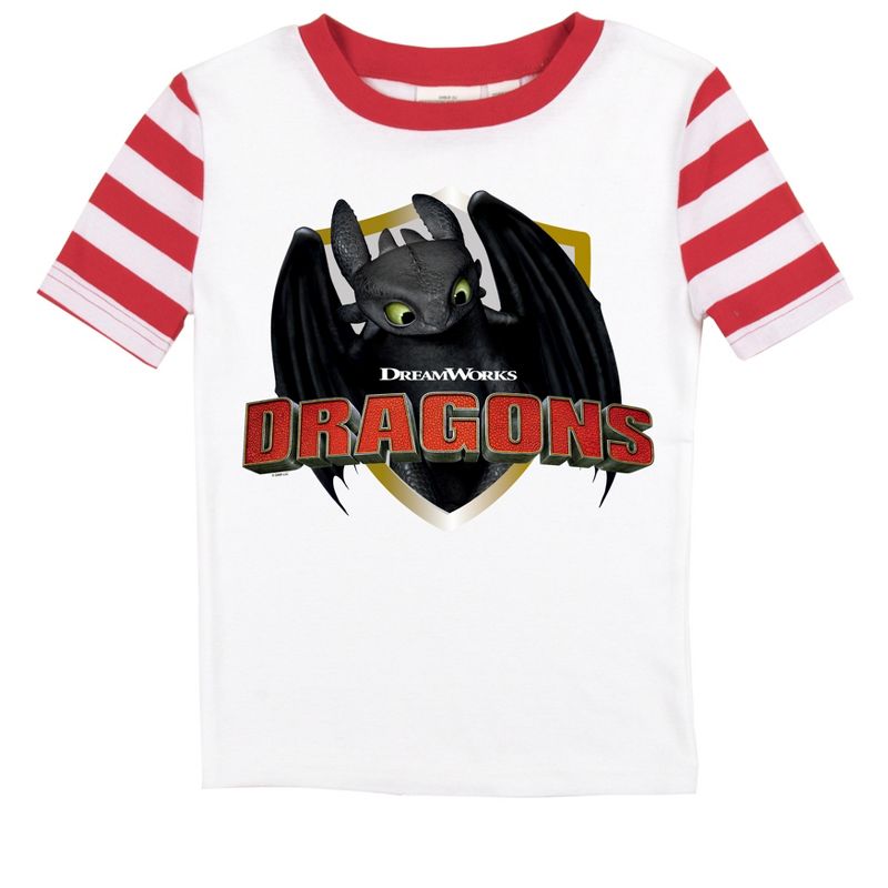 How To Train Your Dragon Toothless Short Sleeve Shirt & Red & White Striped Sleep Pajama Pants Set, 2 of 5
