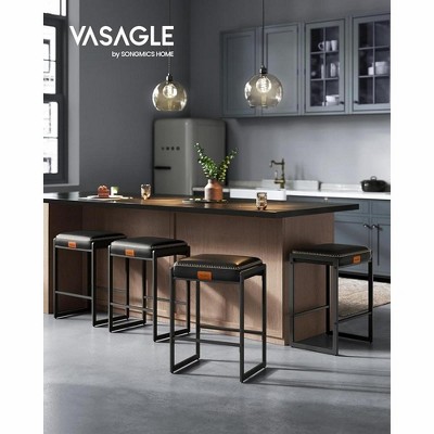 VASAGLE Black Synthetic Leather and Steel Counter Height Bar Stools, Set of 2