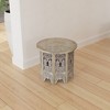 Royal Hampton 24 Inch Accent Side Table with Mango Wood Round Top and Floral Cut-Out Carved Motifs - 3 of 4