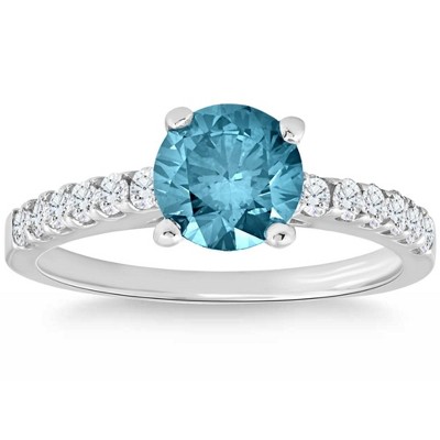 Pompeii3 1 1/2Ct Blue & White Diamond Engagement Ring 14k White Gold Lab Created