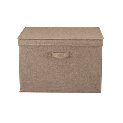 Latte Linen Wide Collapsible Storage Box with Lid, Set of 2