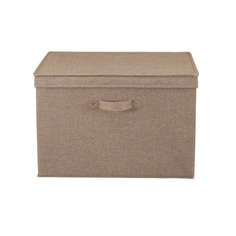 Household Essentials Set of 2 Wide Storage Boxes with Lids Latte Linen, 5 of 9