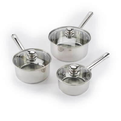 Lakeside Sauce Pan Set - Stainless Steel Kitchen Cookware with Lids - Set of 3