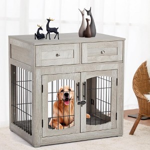 Garvee ElfinAura 40" Heavy Duty Dog Crate Furniture with Double Doors, Removable Tray & Storage Drawers - 1 of 4
