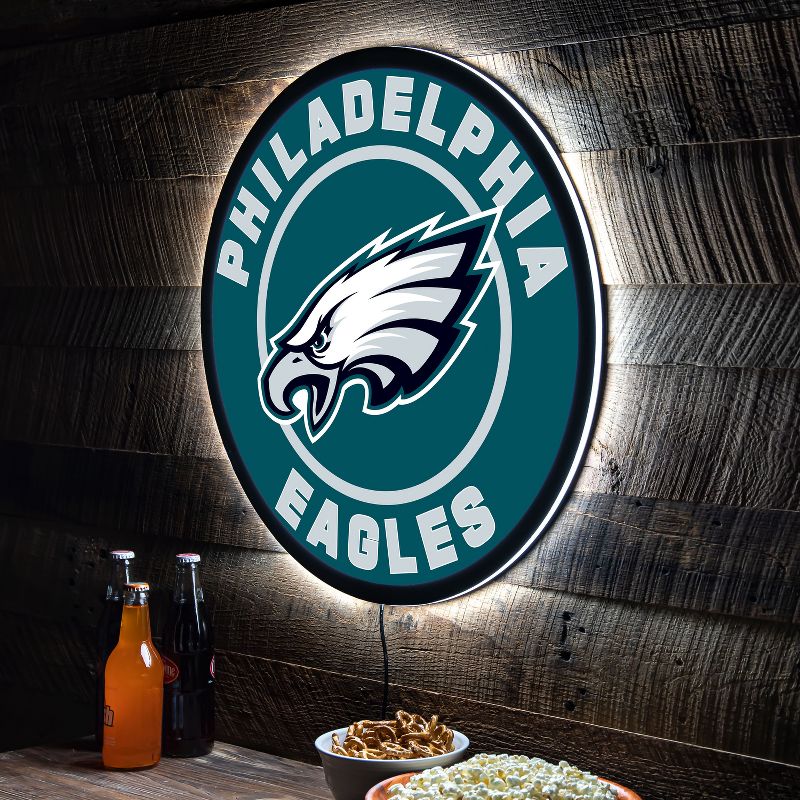 Evergreen Ultra-Thin Edgelight LED Wall Decor, Round, Philadelphia Eagles- 23 x 23 Inches Made In USA, 2 of 9
