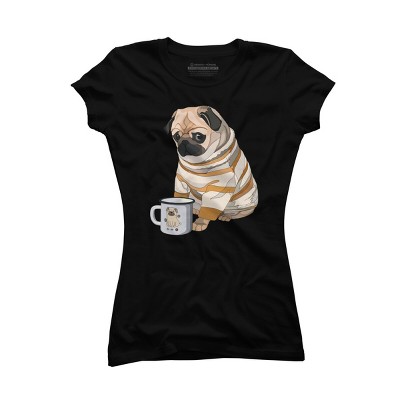 Junior's Design By Humans Cute pug & mug By stripedbeetlee T-Shirt - Black - Small