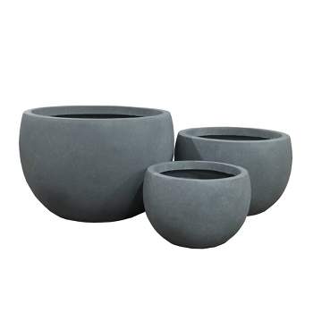 Rosemead Home & Garden, Inc. Set of 3 Concrete/Fiberglass Elegant Bowl Indoor/Outdoor Planters Slate Gray