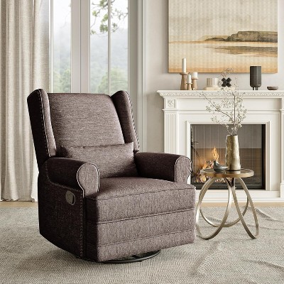 Heynemo Swivel Recliner Chair, Comfy Glider Rocking Chairs with Pillow and Footrest, Swivel Rocking Chair for Bedroom,Nursery
