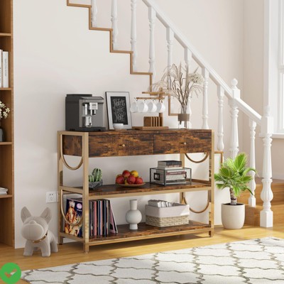 Console Table Narrow Entryway Table - 31.9" Console Table with Drawers Sofa Table with 3-Tier Storage Shelves