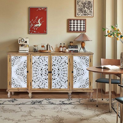 Bella Depot 4-Door Hollow-Carved Accent Cabinet with Adjustable Shelves