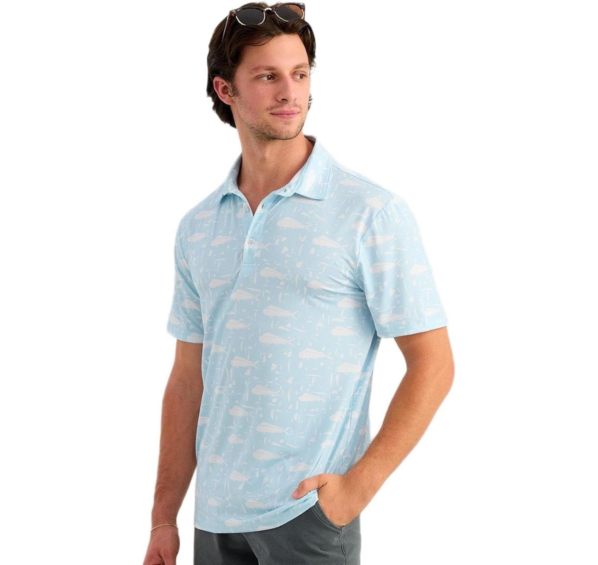 HUK Men's Pursuit Printed, Performance Short Sleeve Polo Shirt