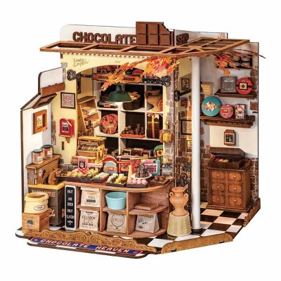 ROBOTIME 3D Puzzles Chocolate DIY Miniature House Craft Kit, Wooden Puzzle, Chocolate Shop Set for Adult, Kids Gifts, Multicolored, 6.8"*8.38"*7.96"