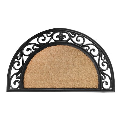 RugSmith Natural Moulded Fleur De Lis Border Half Round Doormat