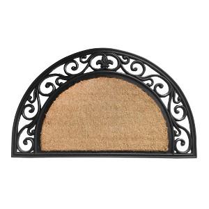 RugSmith Natural Moulded Fleur De Lis Border Half Round Doormat - 1 of 4