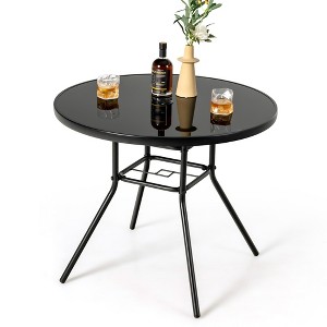 Costway 34 Inch Patio Dining Table Round Tempered Glass Tabletop with 1.5'' Umbrella Hole - 1 of 4