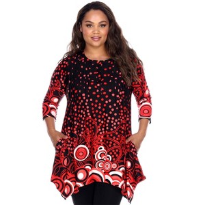 Women's Plus Size 3/4 Sleeve Printed Sigrid Tunic Top - White Mark - 1 of 3