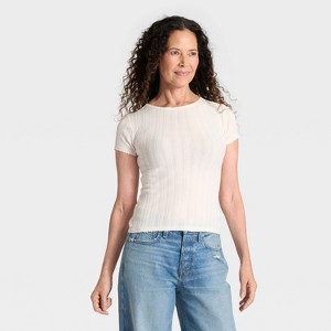 Women's Short Sleeve Pointelle T-Shirt - Universal Thread™ - 1 of 4