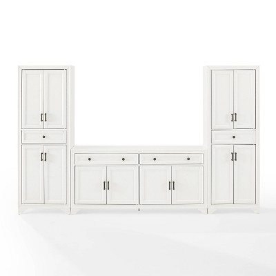 Distressed White 3-Piece Sideboard and Pantry Set with Cabinets