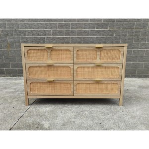 6 Drawer Dresser, Rattan Dresser for Bedroom with Metal Handles, Farmhouse Wood Storage Chest of Drawers for Bedroom, Living Room, Hallway, Entryway - 1 of 2