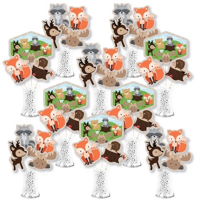 Big Dot of Happiness Woodland Creatures - Baby Shower or Birthday Party Centerpiece Sticks - Showstopper Table Toppers - 35 Pieces