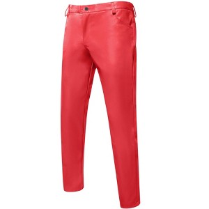 INSPIRE CHIC Men's Faux Leather Slim Fit Hip Hop Nightclub Disco Trousers - 1 of 4