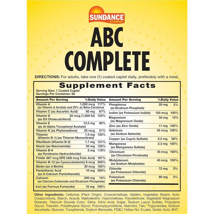 Sundance Vitamins ABC Complete Adult Multivitamin & Mineral, 60 Caplets, 2 of 4
