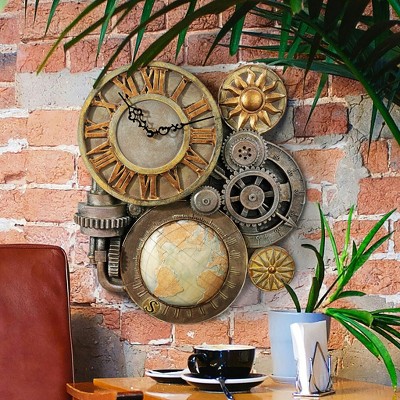 Medium Bronze Steampunk Gear and Globe Wall Clock