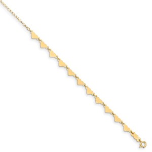 Black Bow Jewelry 14k Yellow Gold Adjustable Heart and Oval Link Chain Anklet, 9 Inch - 1 of 4