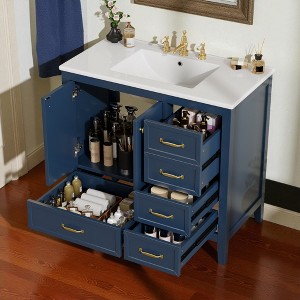 Mshliw 36" Freestanding Bathroom Vanity with Sink, 4 Drawers & Soft-Closing Doors, Solid Wood Frame, Ceramic Top, Faucet Not Included - 1 of 4