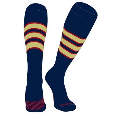 PEAR SOX Striped OTC Baseball, Softball, Football Socks (C) Navy, Red, Vegas Gold