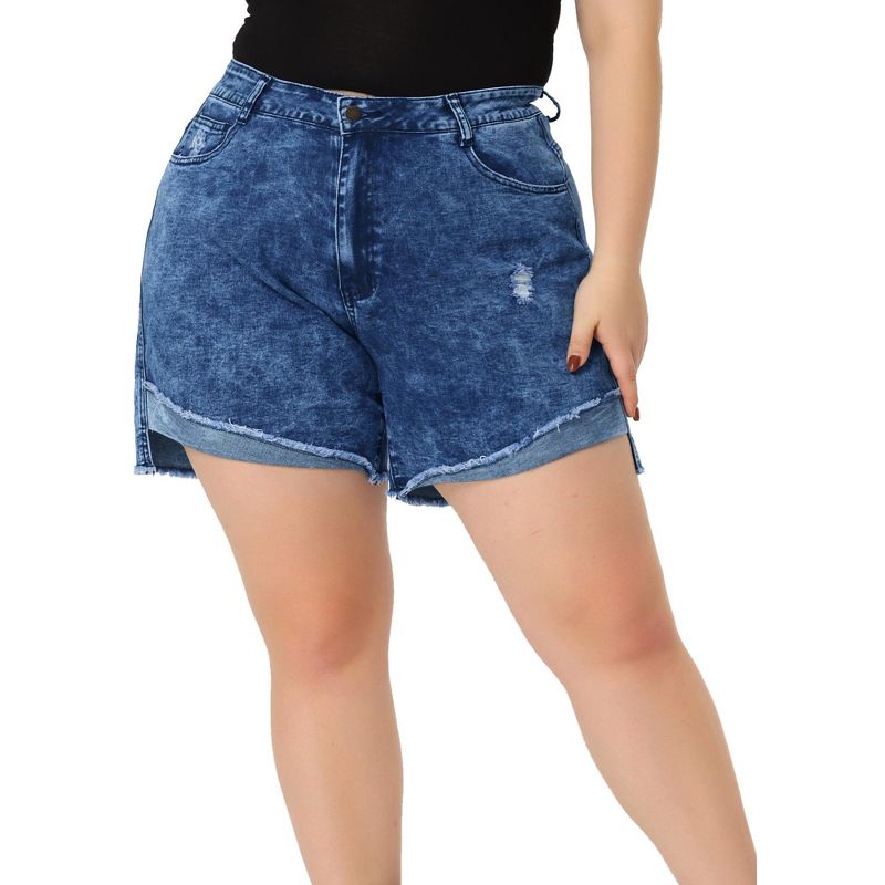 Agnes Orinda Women's Plus Size High Rise Fashion Denim Roll-Up Stretched Ripped Jean Shorts, 2 of 7