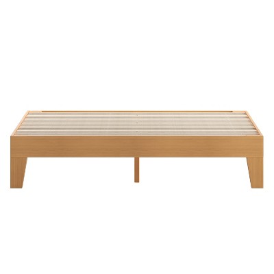 Natural Pine Queen Platform Bed with Storage Drawer and Slats