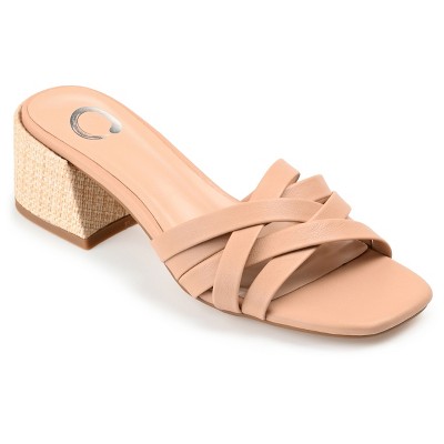 Journee Collection Womens Moree Open Square Toe Block Heel Sandals Tan 11
