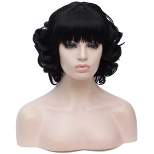 Unique Bargains Curly Wig Human Hair Wigs for Women 12" with Wig Caps with Bangs