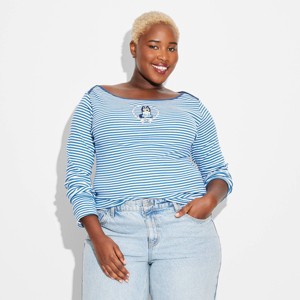 Women's Bluey Striped Long Sleeve Graphic T-Shirt - Blue - 1 of 3