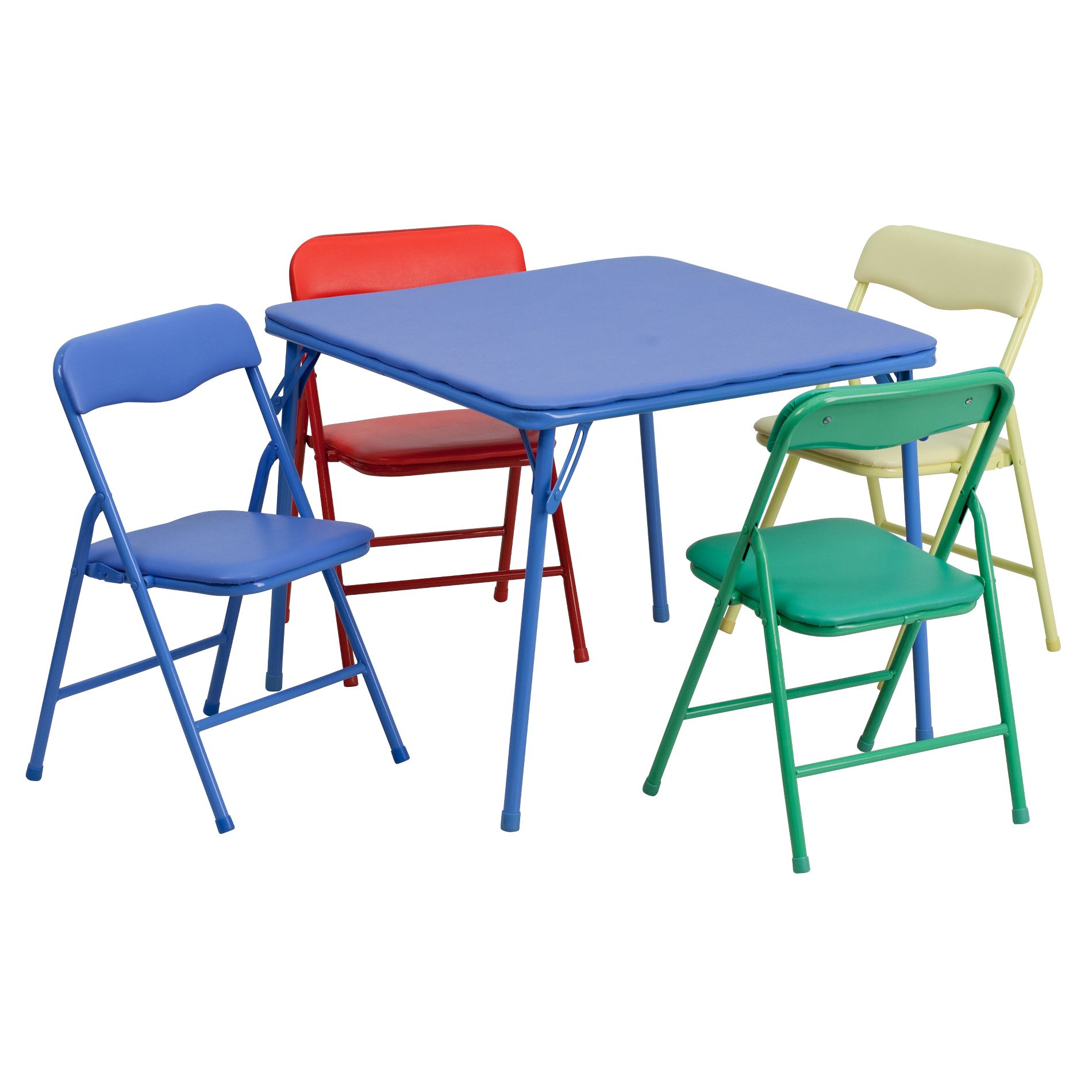 Emma and Oliver Kids Colorful 5 Piece Folding Activity Table and Chair Set for Home & Daycare