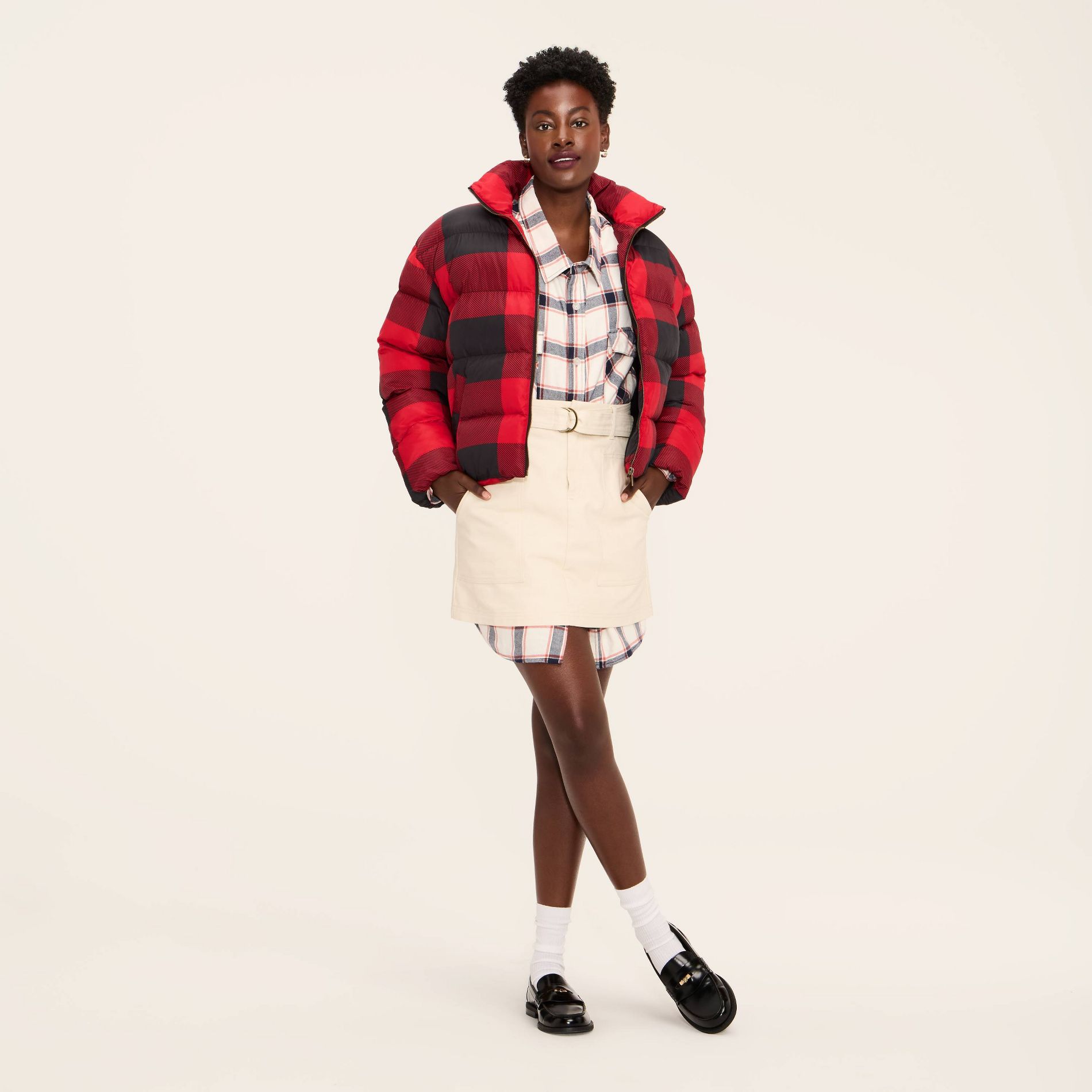 Women's Buffalo Check Puffer Jacket - Woolrich x Target Red/Black M