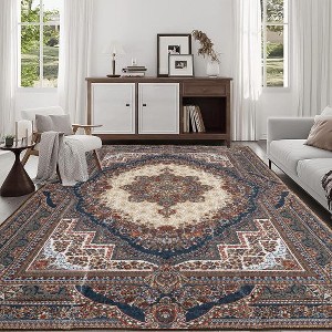 Kumasinova Vintage Boho Area Rug, Washable Rug with Floral Pattern, Faux Cashmere Living Room Rug, Non-Slip Rugs, Stain-Resistant Door Mat - 1 of 4