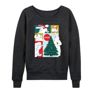 Women's - Coca-Cola - Christmas Tree Polar Bears Lightweight French Terry Wide Neck Long Sleeve Graphic Shirt - 1 of 4