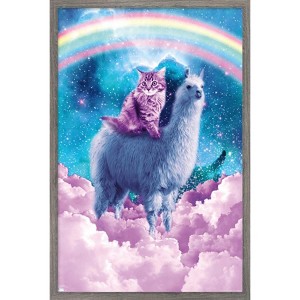 Trends International James Booker - Rainbow Llama Cat Clouds Framed Wall Poster Prints - 1 of 4