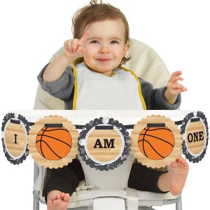 Big Dot of Happiness Nothin' but Net - Basketball 1st Birthday Highchair Decor - I Am One - First Birthday High Chair Banner - 1 of 4