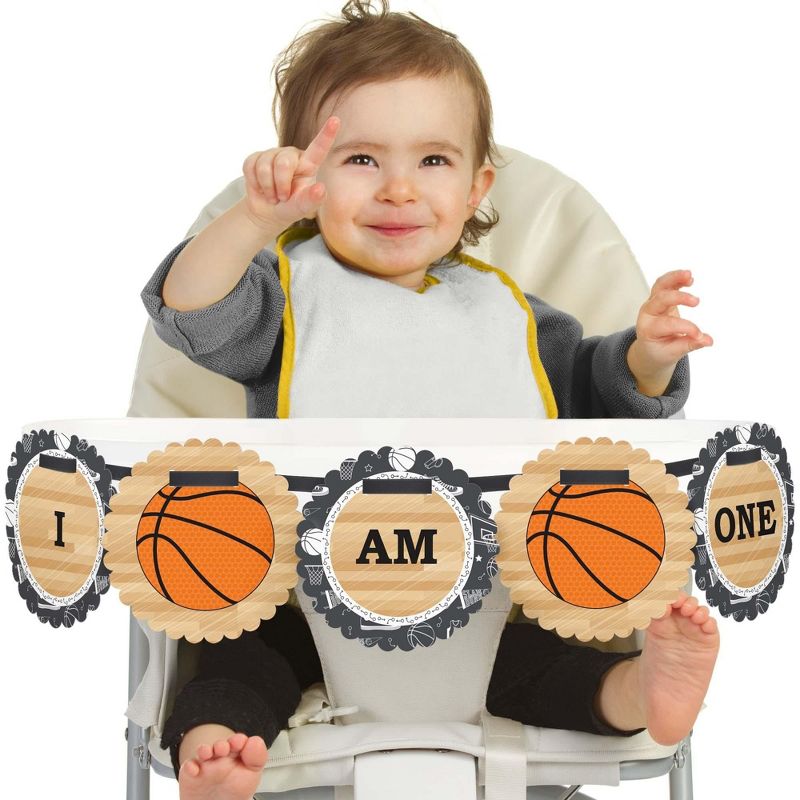 Big Dot of Happiness Nothin' but Net - Basketball 1st Birthday Highchair Decor - I Am One - First Birthday High Chair Banner, 1 of 5