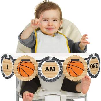 Big Dot of Happiness Nothin' but Net - Basketball 1st Birthday Highchair Decor - I Am One - First Birthday High Chair Banner