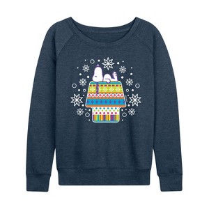 Women's - Peanuts - Scandinavian Snoopy Lightweight French Terry Wide Neck Long Sleeve Shirt - 1 of 4
