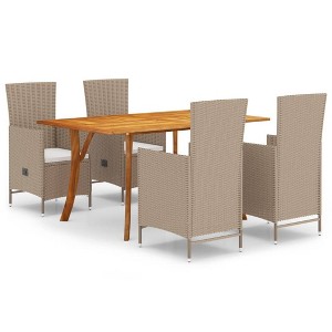 vidaXL Dining Set Beige Solid Acacia wood, PE rattan, Polyester cushioning - 1 of 4