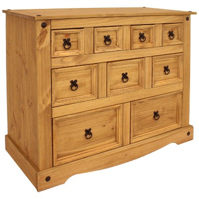 Sunnydaze Indoor 9-Drawer Chest - Solid Pine Construction - Light Brown - 39.75" W