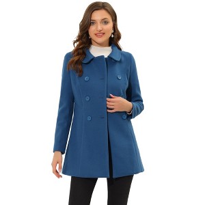 INSPIRE CHIC Women's Christmas Peter Pan Collar Double Breasted Long Trench Winter Pea Coat - 1 of 4