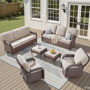 Buenhomino All-Weather Wicker Patio Sofa Conversation Set，6 Piece Patio Furniture Set - 1 of 4