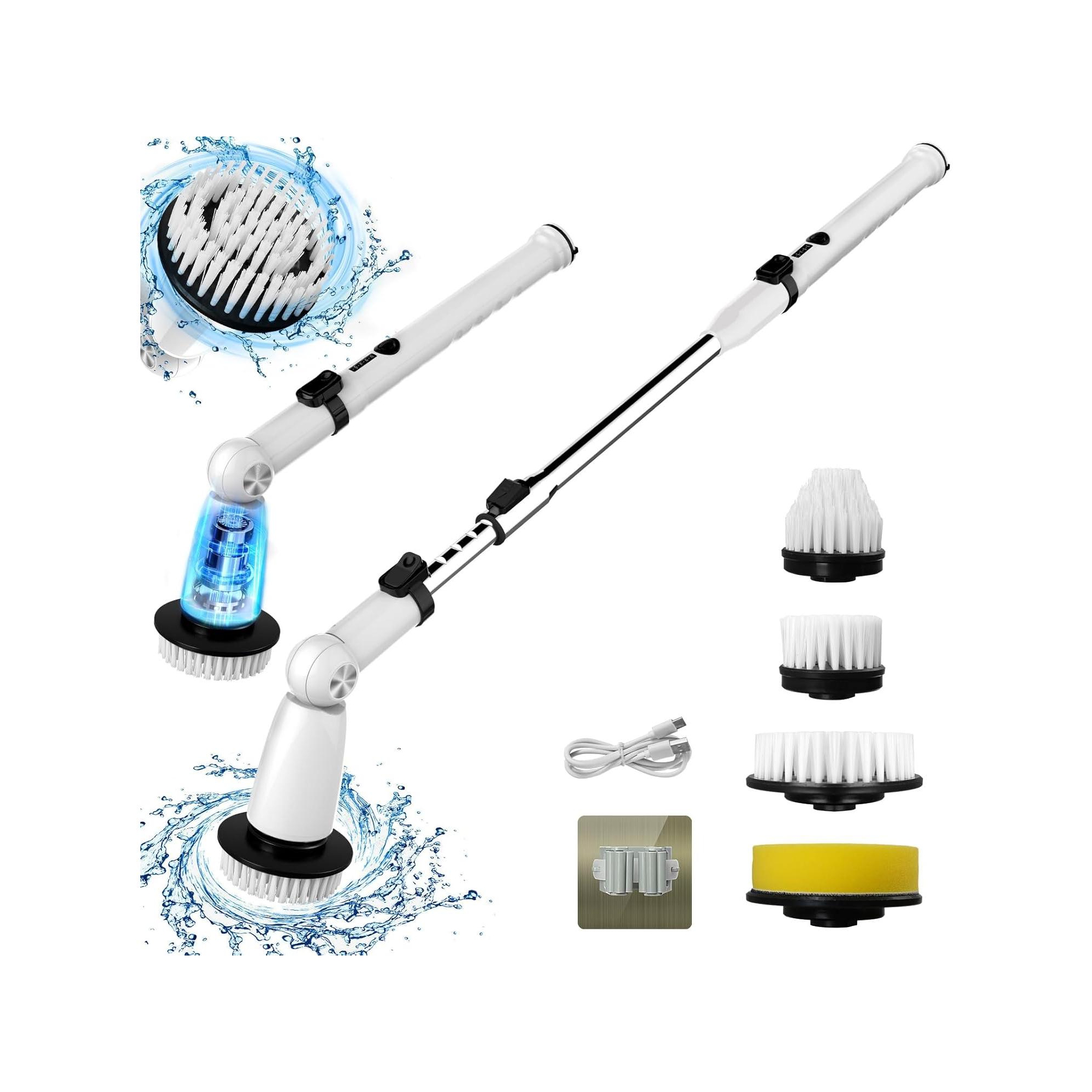 Swtroom Electric Spin Scrubber with 4 Brush Heads – Extendable Handle USB-C Rechargeable – for Bathroom Shower & Tile Cleaning